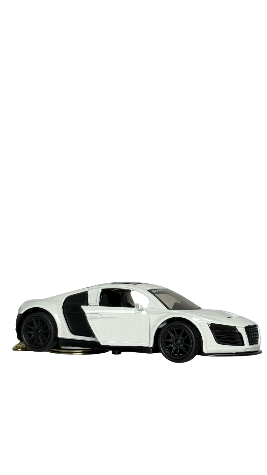 Sports Car White GT Model with Detailed Engine Bay & Gold Ring Keychain | Hellzone