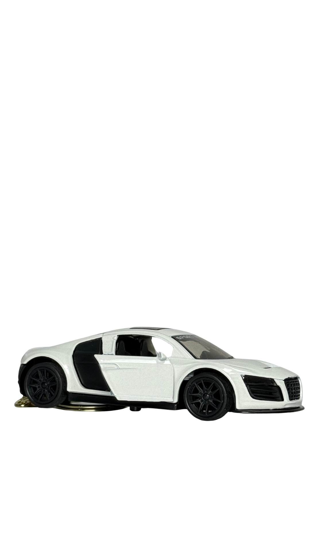 Sports Car White GT Model with Detailed Engine Bay & Gold Ring Keychain | Hellzone
