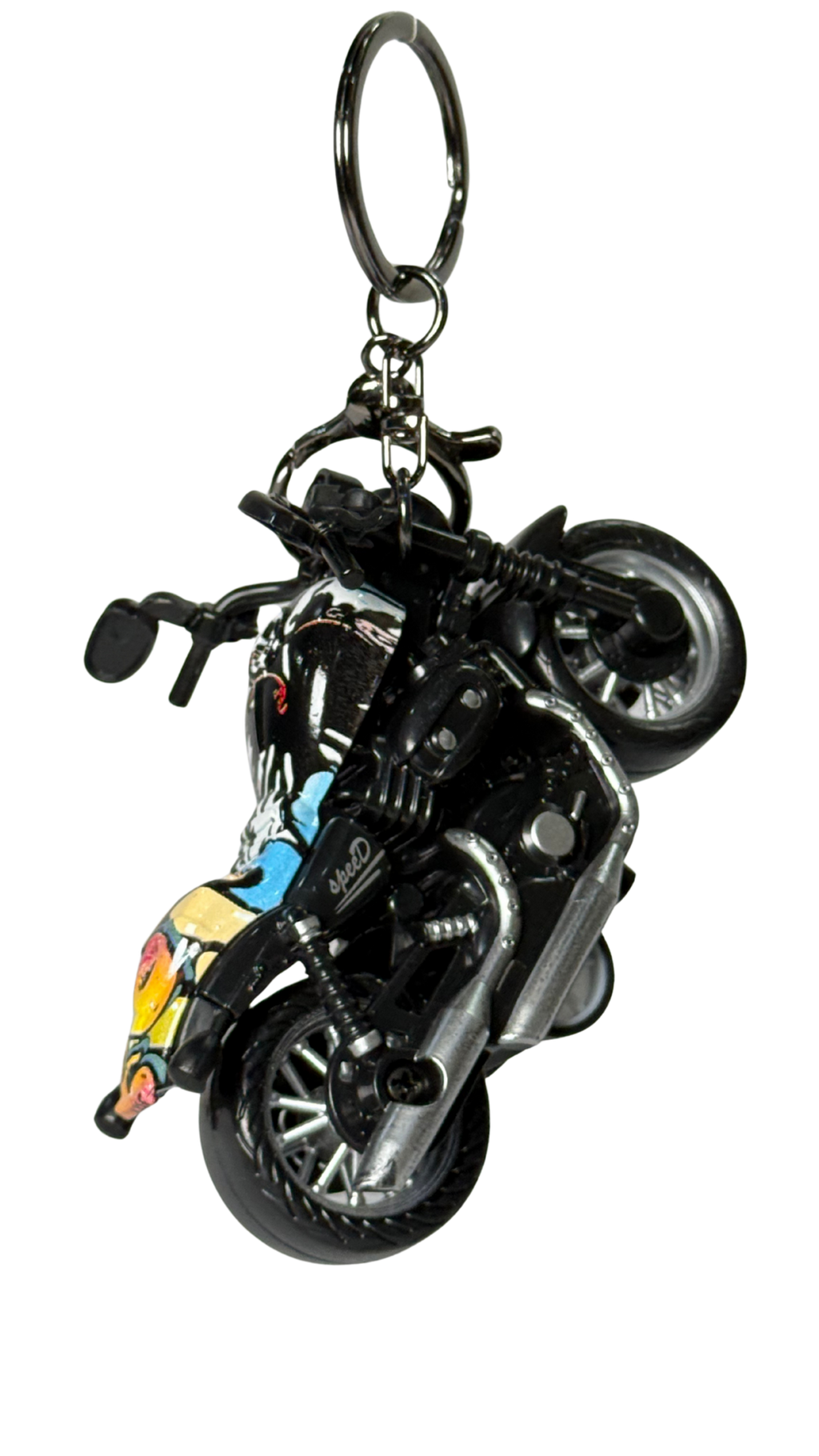 Cruiser Chopper Motorcycle Black & Pop Art Graffiti Tank Replica Keychain | Hellzone