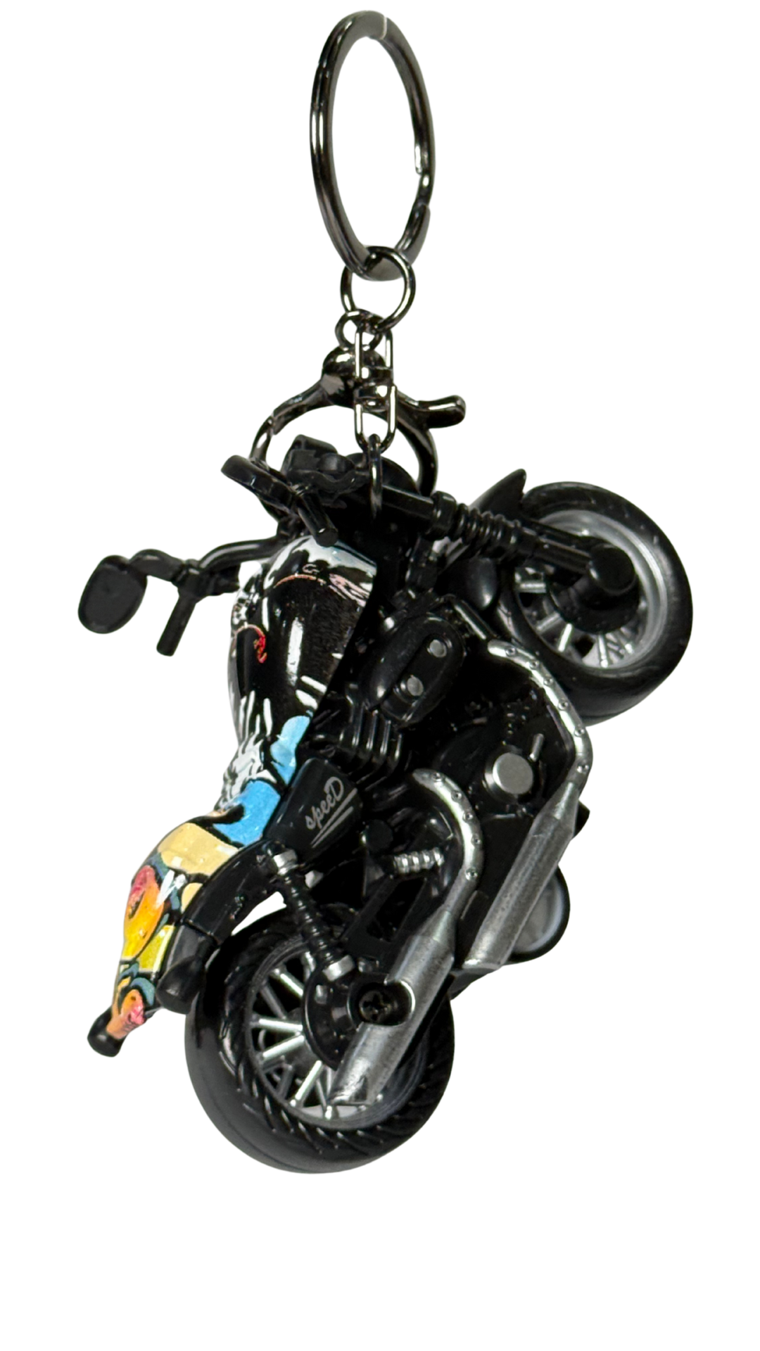 Cruiser Chopper Motorcycle Black & Pop Art Graffiti Tank Replica Keychain | Hellzone