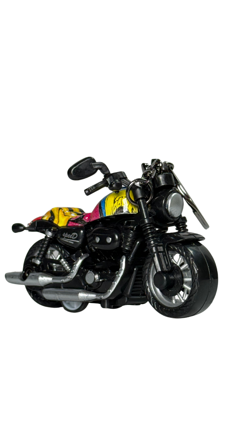 Cruiser Chopper Motorcycle Black & Primary Color Block Tank Replic Keychain | Hellzone