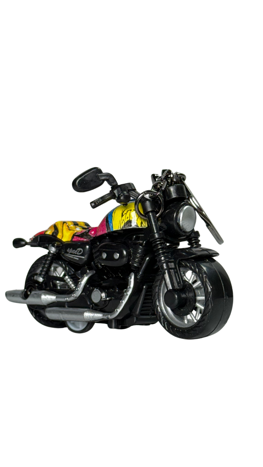 Cruiser Chopper Motorcycle Black & Primary Color Block Tank Replic Keychain | Hellzone