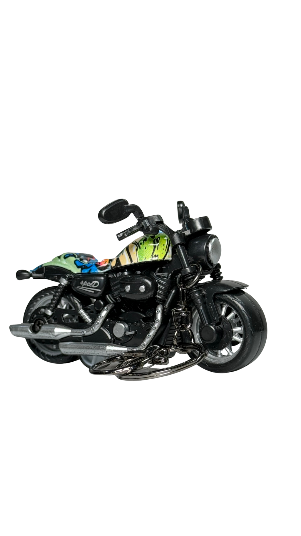 Cruiser Chopper Motorcycle Black & Urban Graffiti Tank Replica Keychain | Hellzone