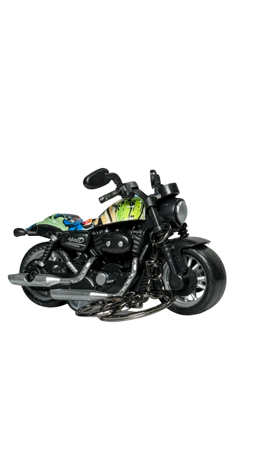 Cruiser Chopper Motorcycle Black & Urban Graffiti Tank Replica Keychain | Hellzone