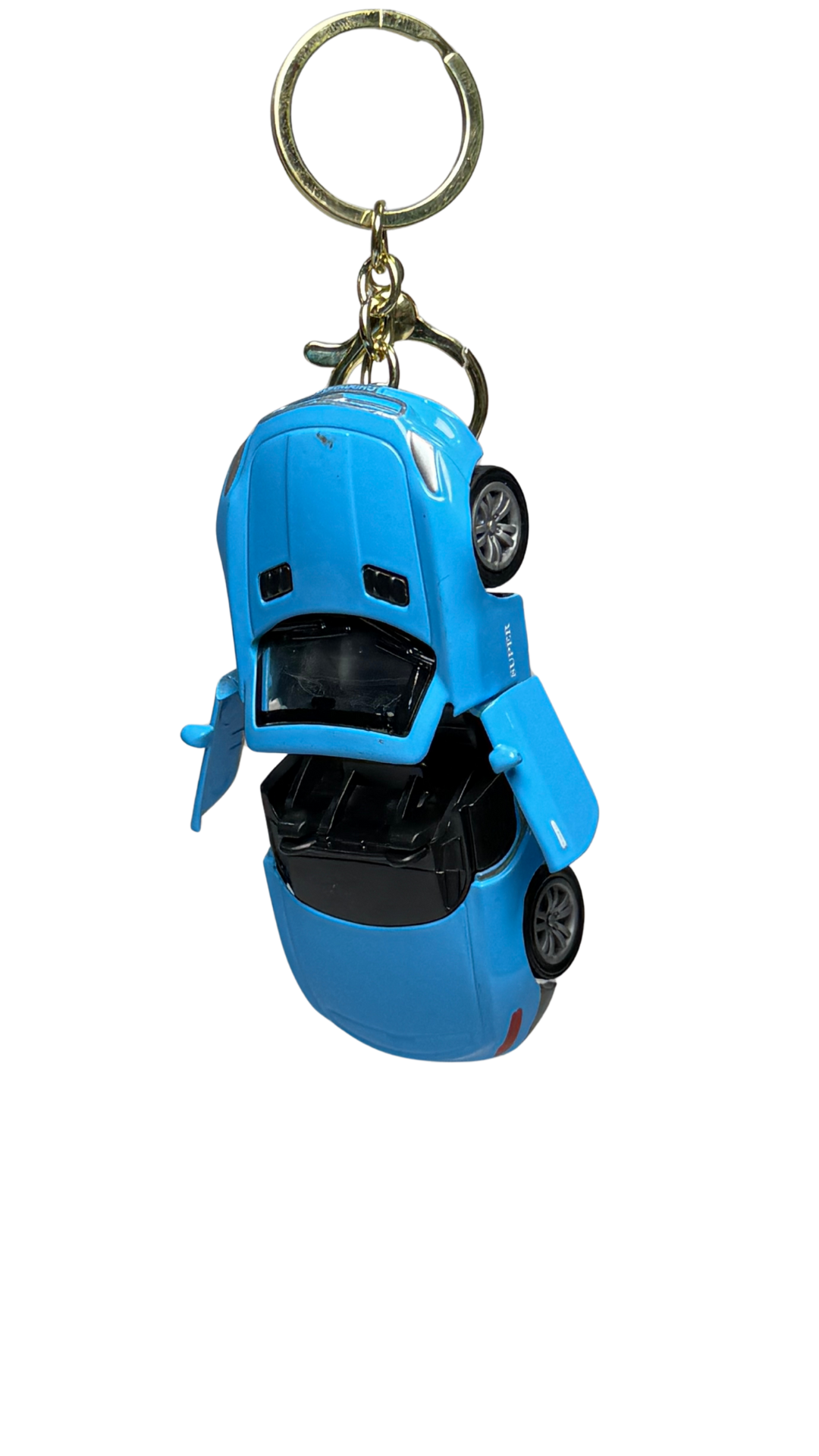 Sports Car Bright Blue Finish with Functional Opening Doors & Gold Ring Keychain | Hellzone