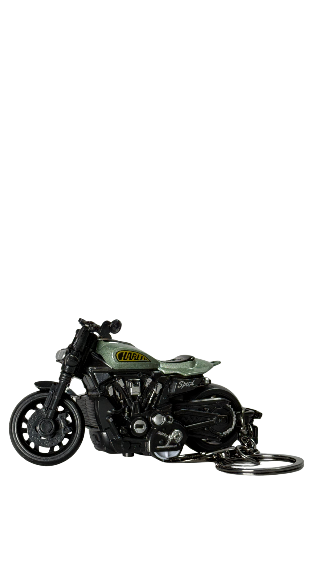Cafe Racer Motorcycle Olive Green Tank Detailed Engine Replica Keychain | Hellzone