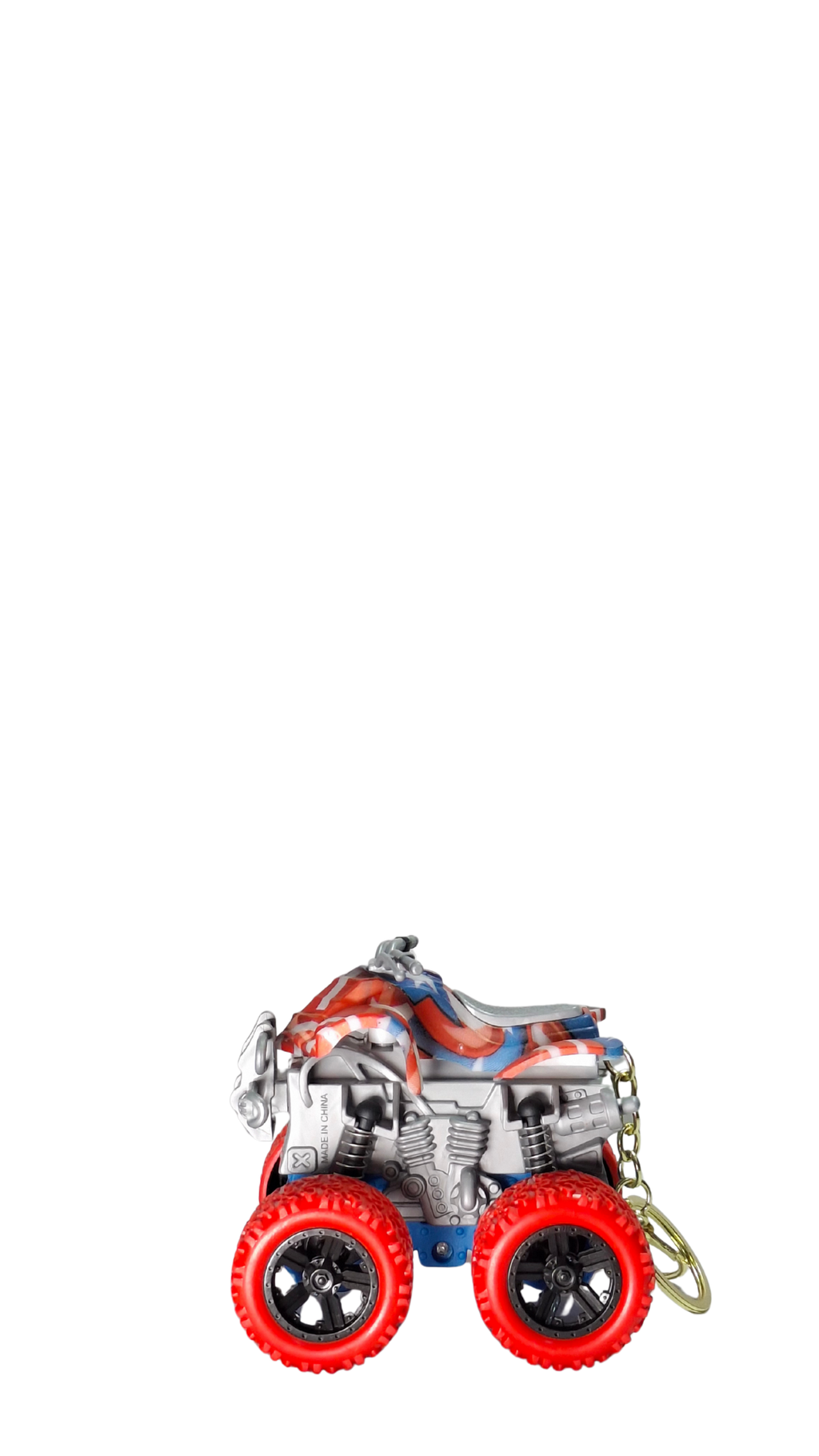 ATV Quad Monster Truck with Red Wheels & American Flag/Camo Body Keychain | Hellzone