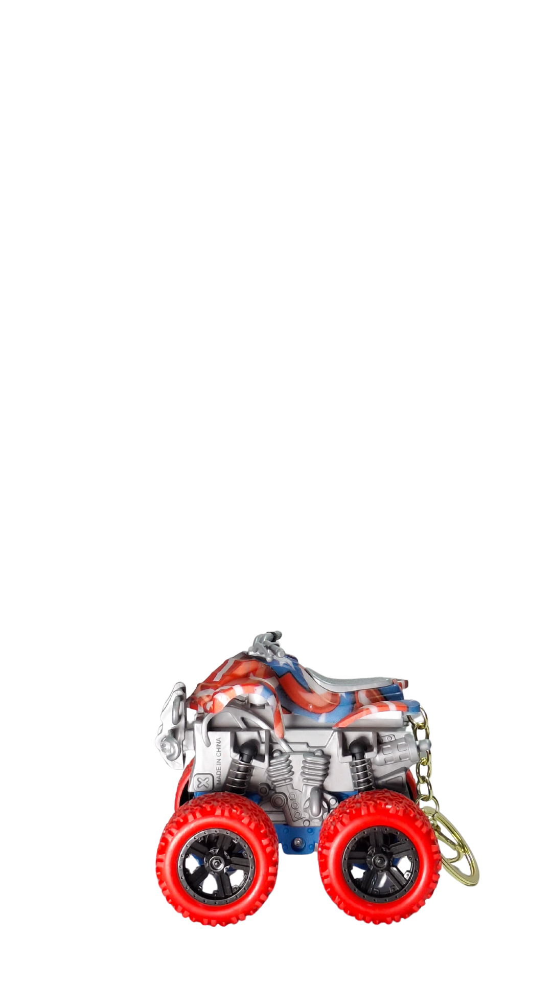 ATV Quad Monster Truck with Red Wheels & American Flag/Camo Body Keychain | Hellzone