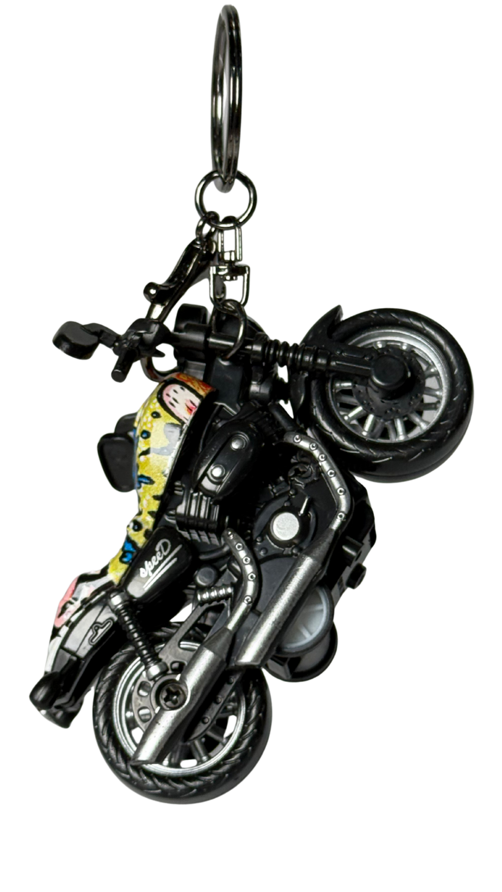 Cruiser Chopper Motorcycle Black & Yellow Animal Print Tank Replica Keychain | Hellzone