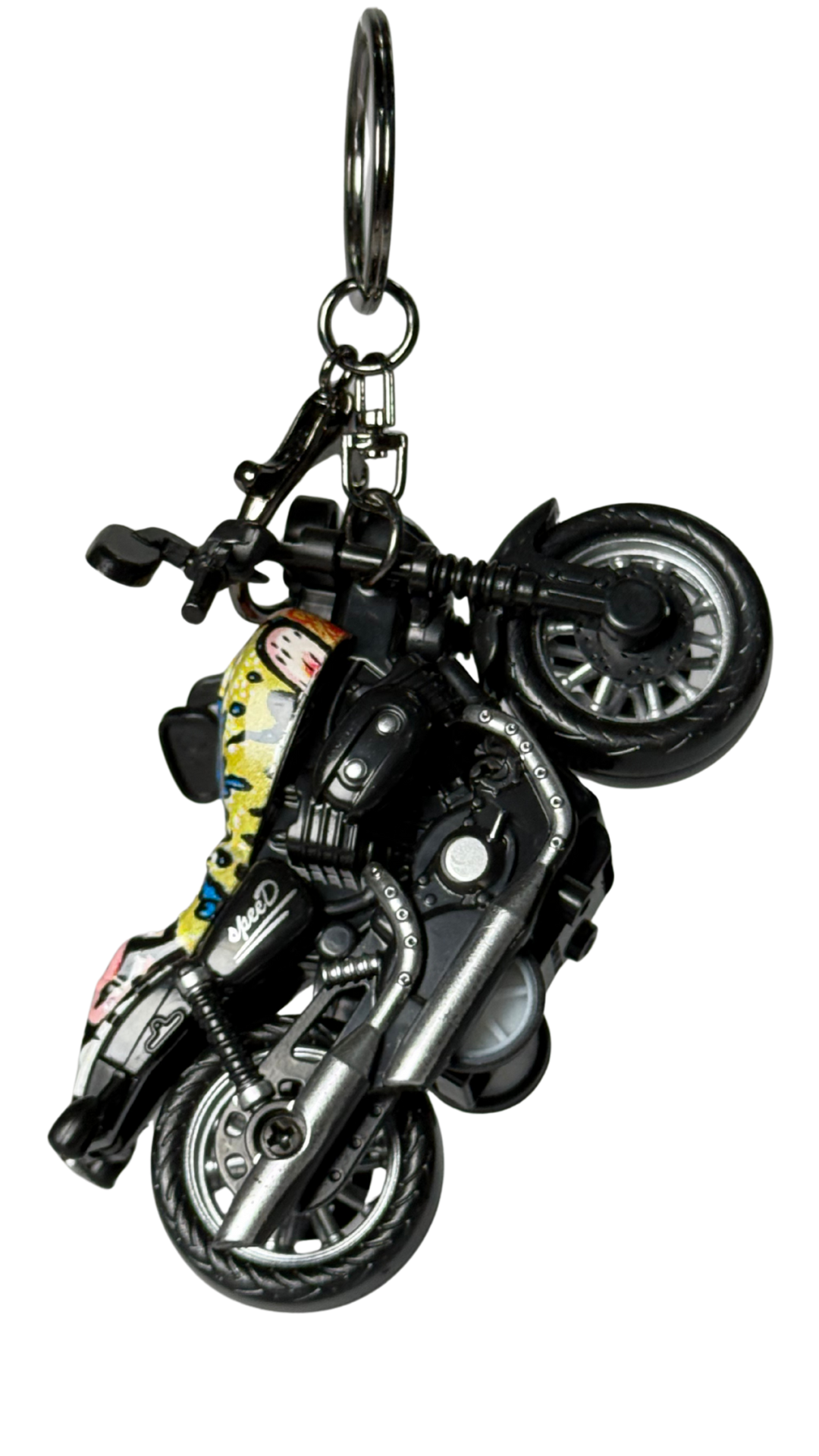 Cruiser Chopper Motorcycle Black & Yellow Animal Print Tank Replica Keychain | Hellzone