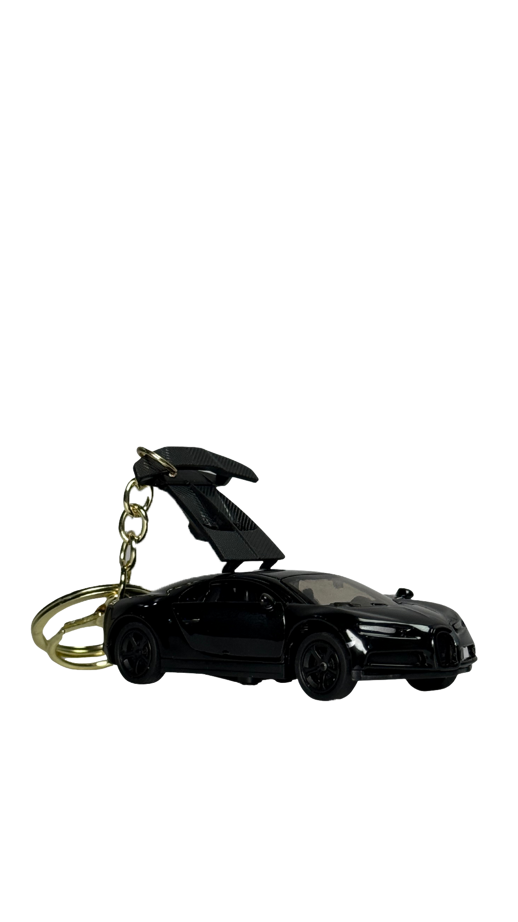 Black Hypercar Sports Car with Steering Wheel Charm & Gold Ring Keychain | Hellzone
