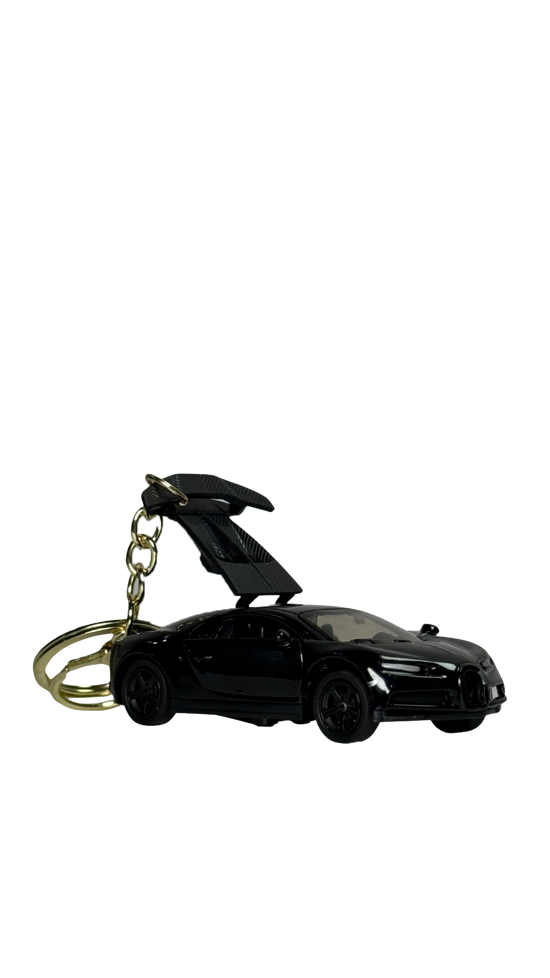 Black Hypercar Sports Car with Steering Wheel Charm & Gold Ring Keychain | Hellzone