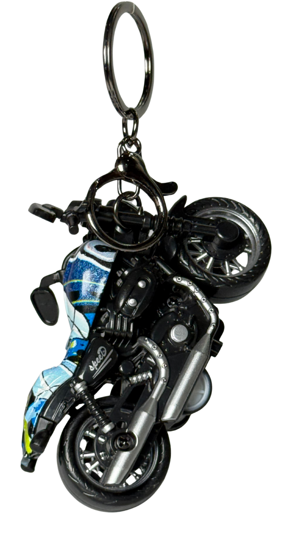 Cruiser Chopper Motorcycle Black & Blue Abstract Tank Replica Keychain | Hellzone