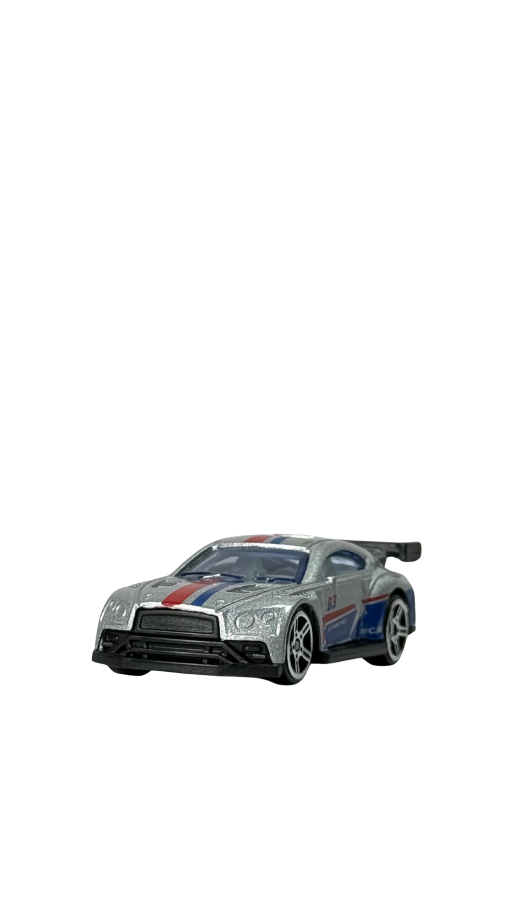 GT Race Car Silver Finish with Blue & Red Stripes Keychain | Hellzone
