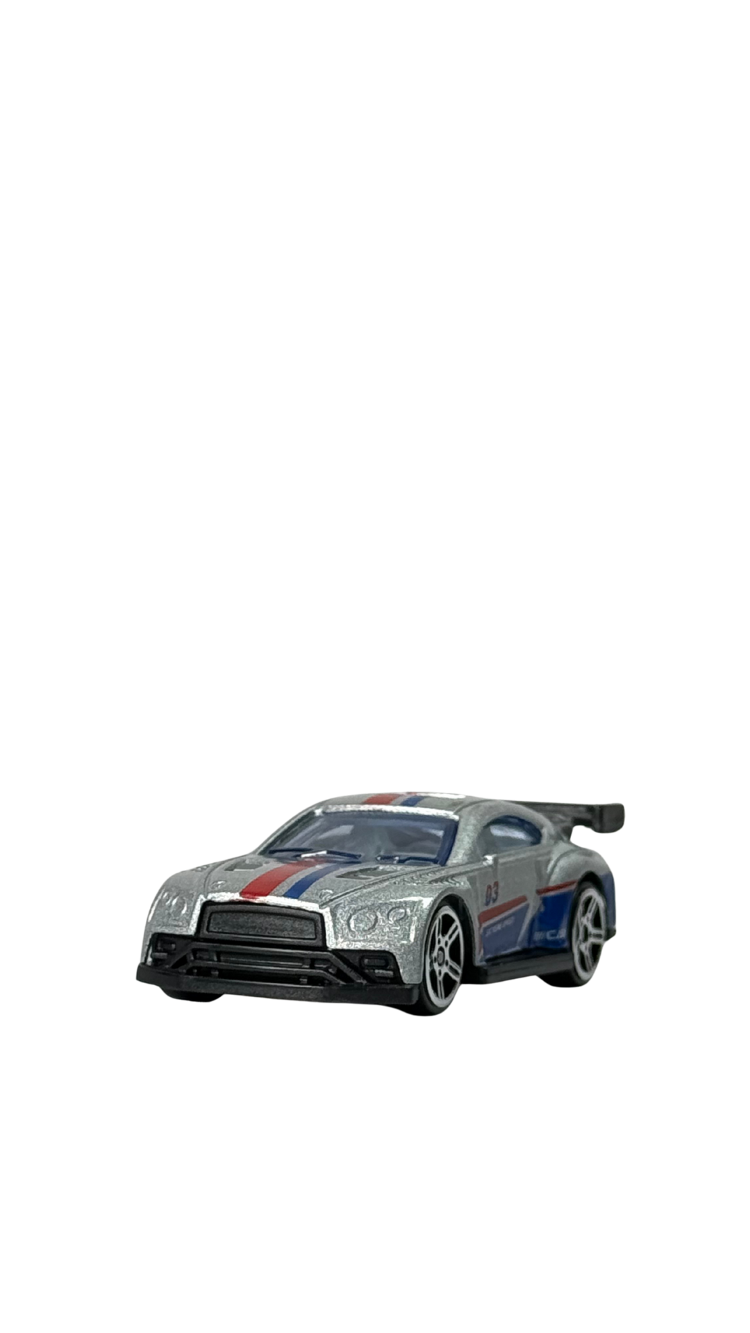 GT Race Car Silver Finish with Blue & Red Stripes Keychain | Hellzone