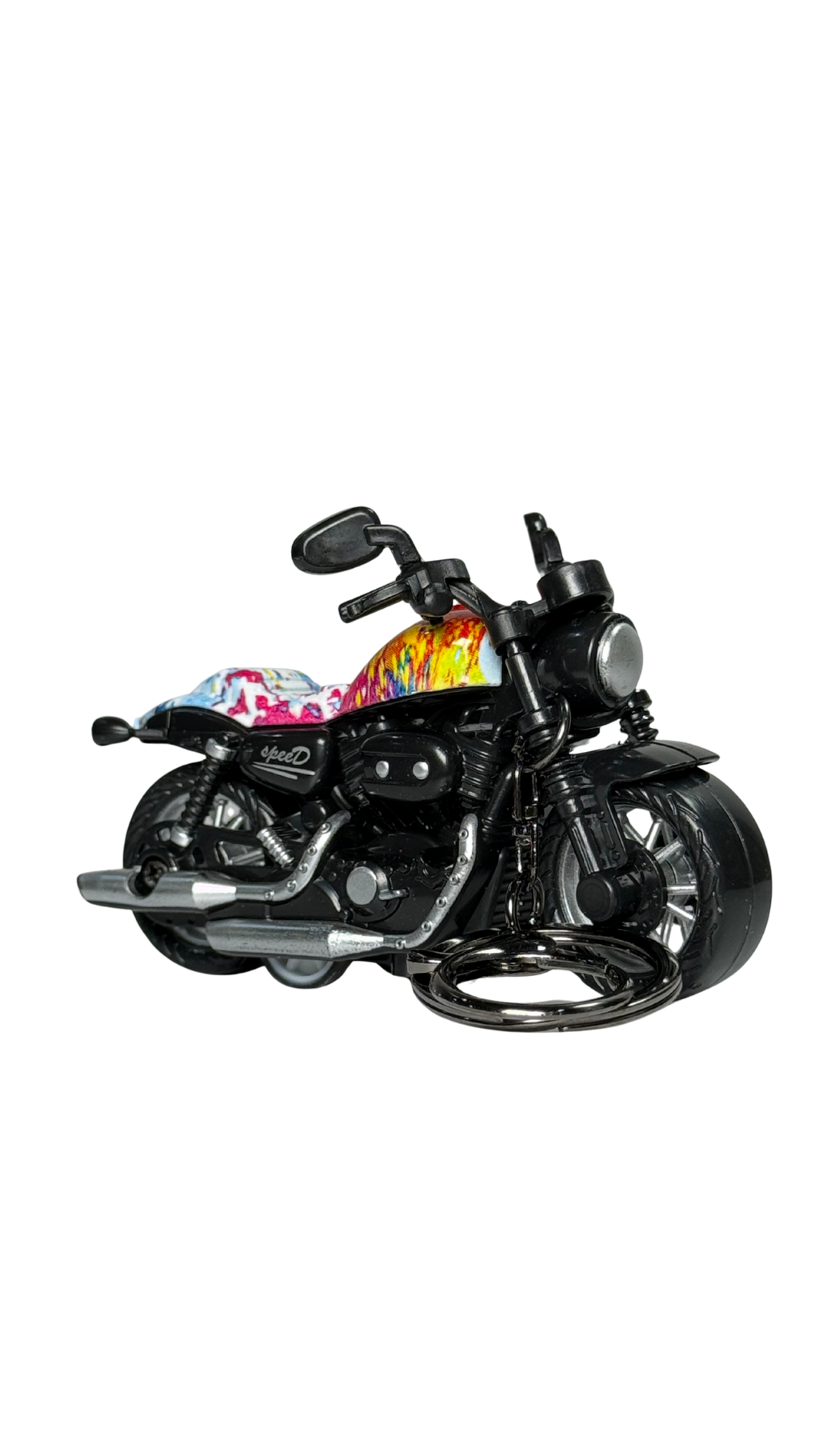 Cruiser Chopper Motorcycle Black & Graffiti Tank Detailed Replica Keychain | Hellzone
