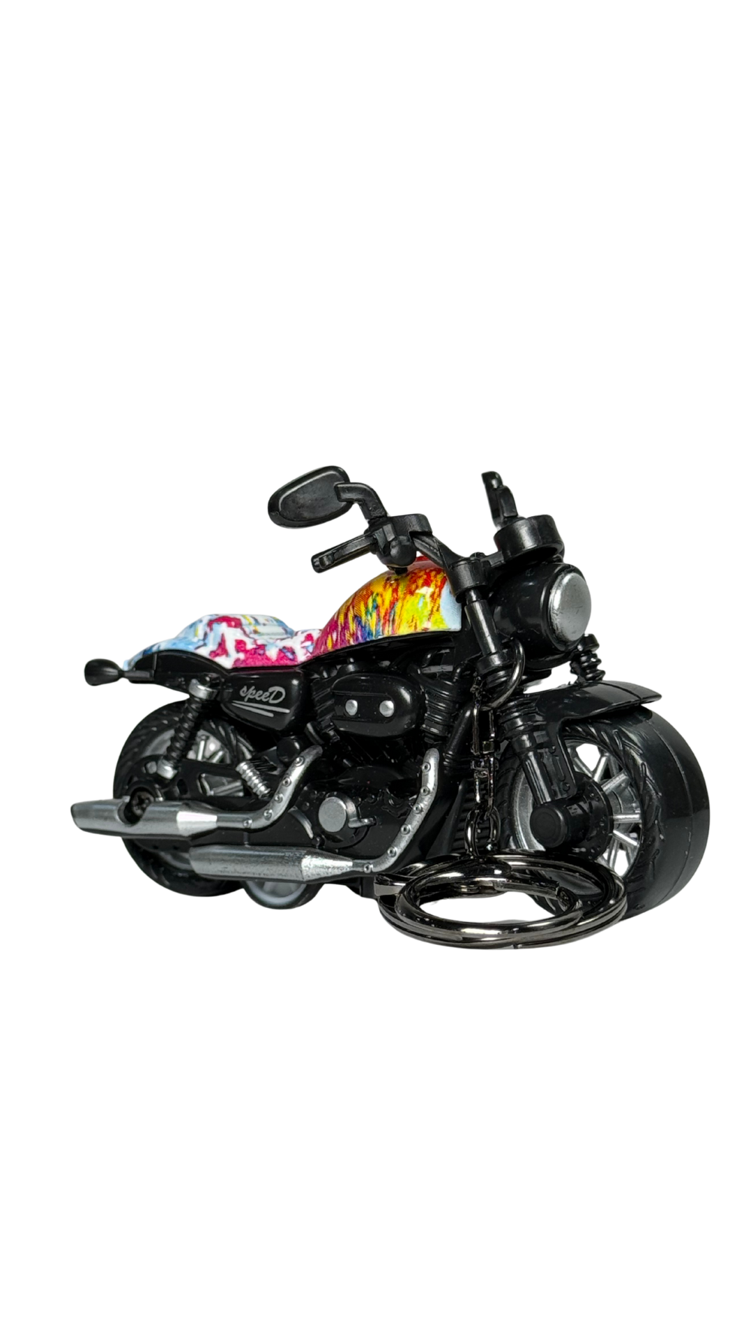 Cruiser Chopper Motorcycle Black & Graffiti Tank Detailed Replica Keychain | Hellzone