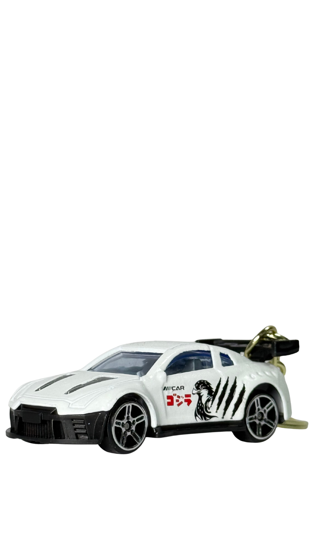 Race Car White GT Model with Large Spoiler & Gold Ring Keychain | Hellzone