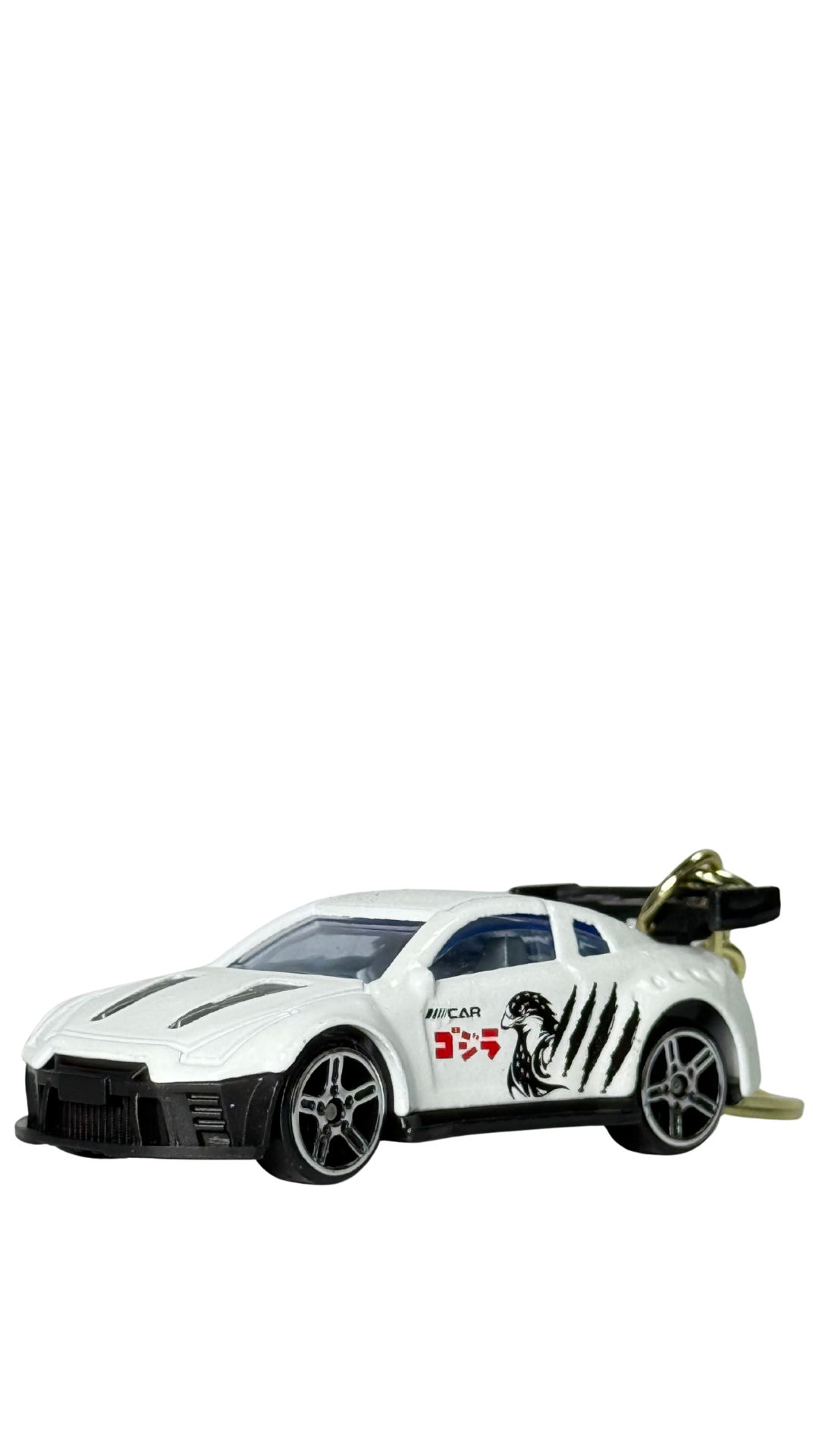Race Car White GT Model with Large Spoiler & Gold Ring Keychain | Hellzone