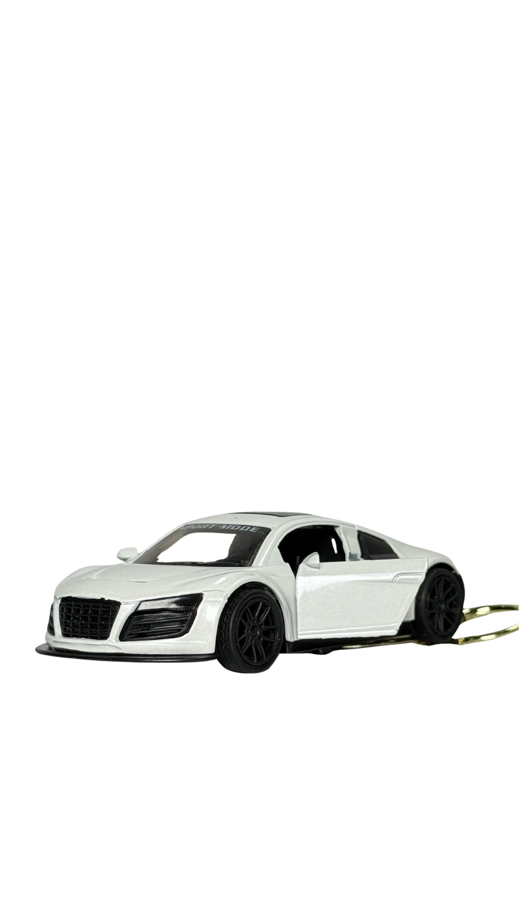 Sports Car White GT Model with Detailed Engine Bay & Gold Ring Keychain | Hellzone