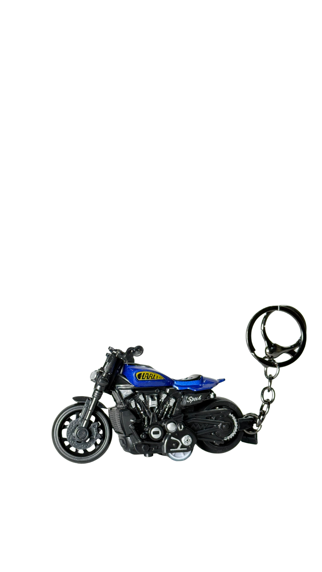 Cruiser Motorcycle with Blue Tank & Detailed Engine Replica Keychain | Hellzone