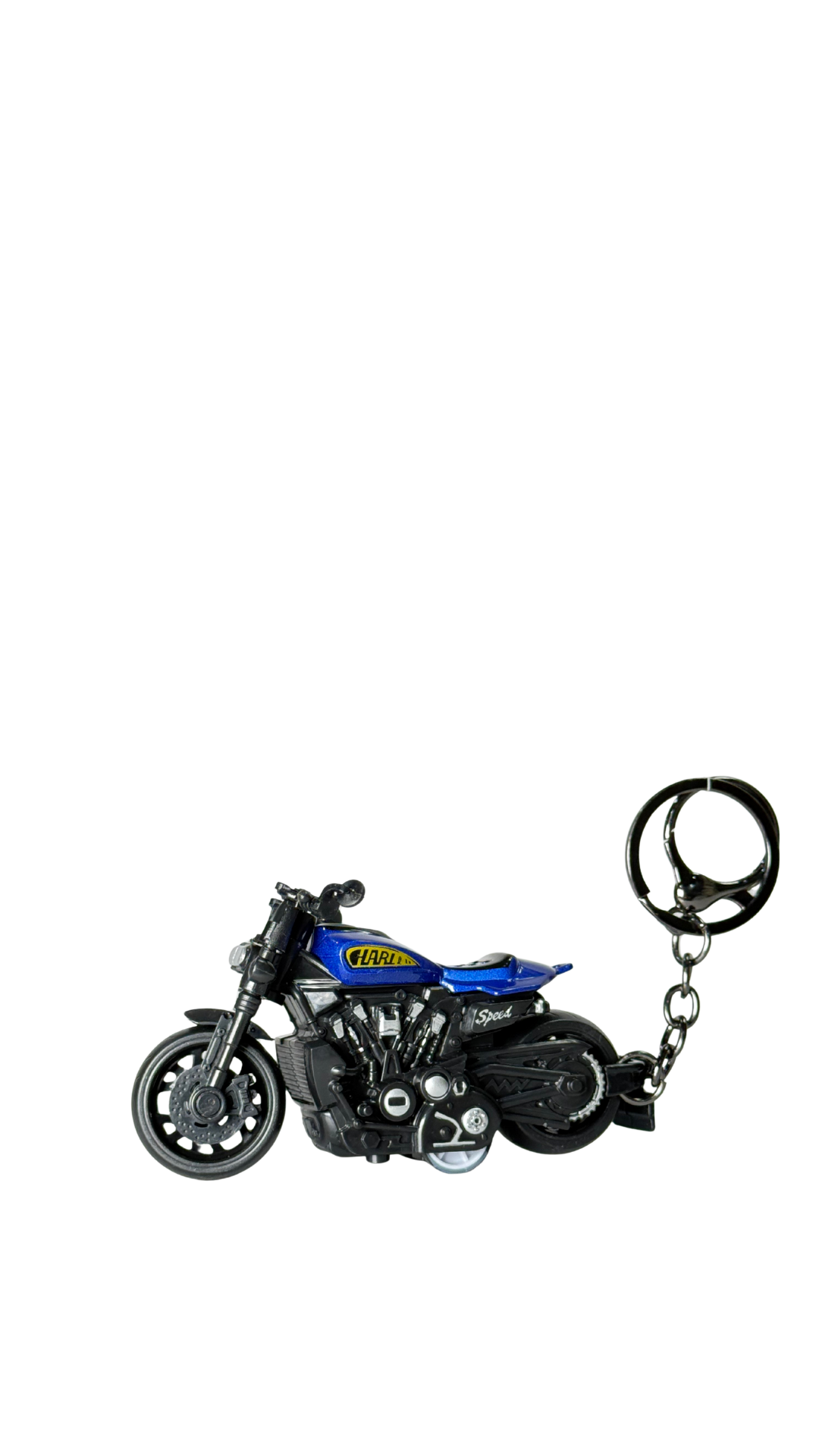 Cruiser Motorcycle with Blue Tank & Detailed Engine Replica Keychain | Hellzone