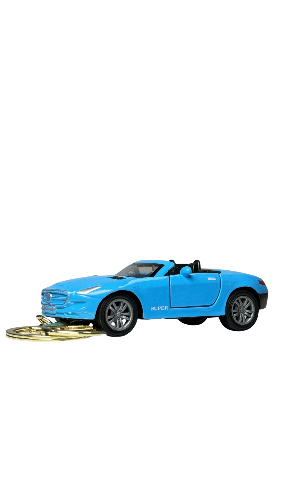 Sports Car Bright Blue Finish with Functional Opening Doors & Gold Ring Keychain | Hellzone