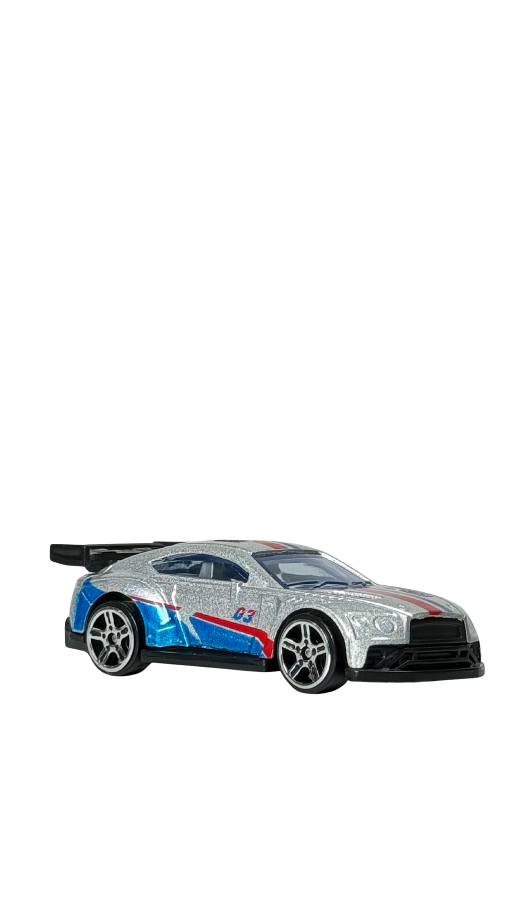 GT Race Car Silver Finish with Blue & Red Stripes Keychain | Hellzone
