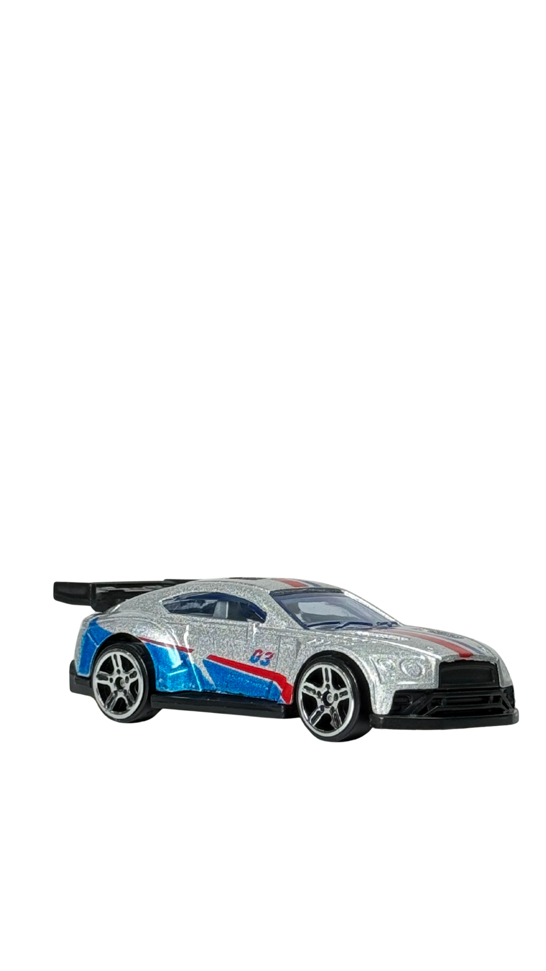 GT Race Car Silver Finish with Blue & Red Stripes Keychain | Hellzone