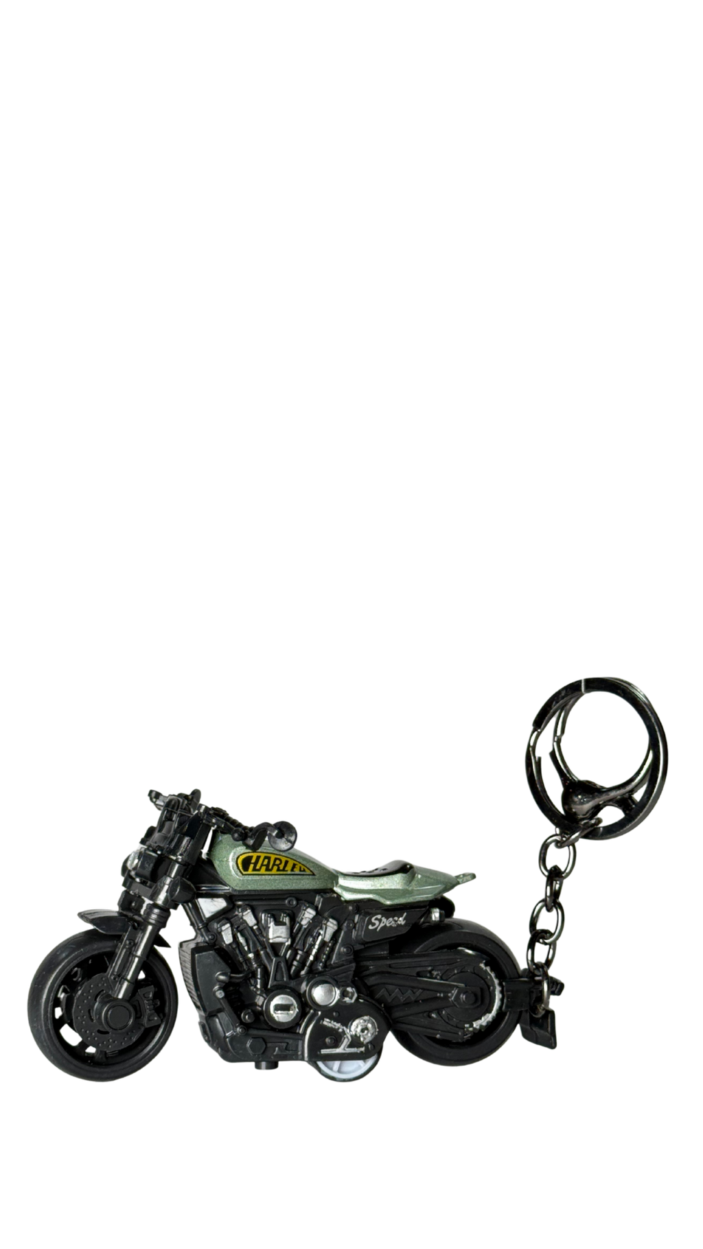 Cafe Racer Motorcycle Olive Green Tank Detailed Engine Replica Keychain | Hellzone