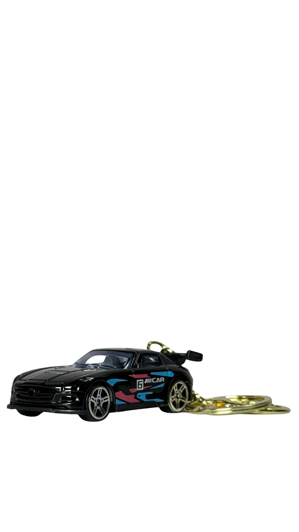 Sports Car Black Finish with Neon Racing Decals Keychain | Hellzone