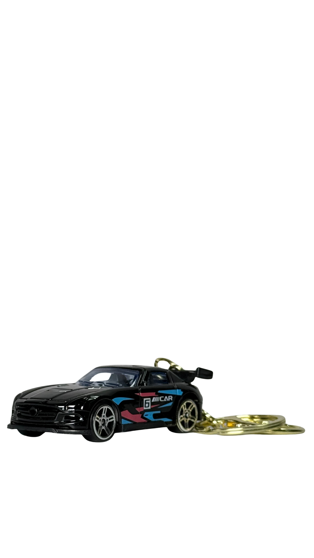 Sports Car Black Finish with Neon Racing Decals Keychain | Hellzone