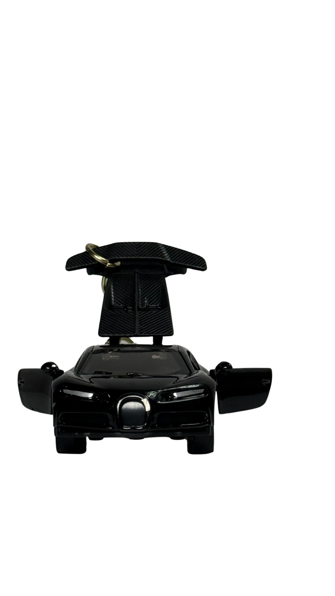 Black Hypercar Sports Car with Steering Wheel Charm & Gold Ring Keychain | Hellzone