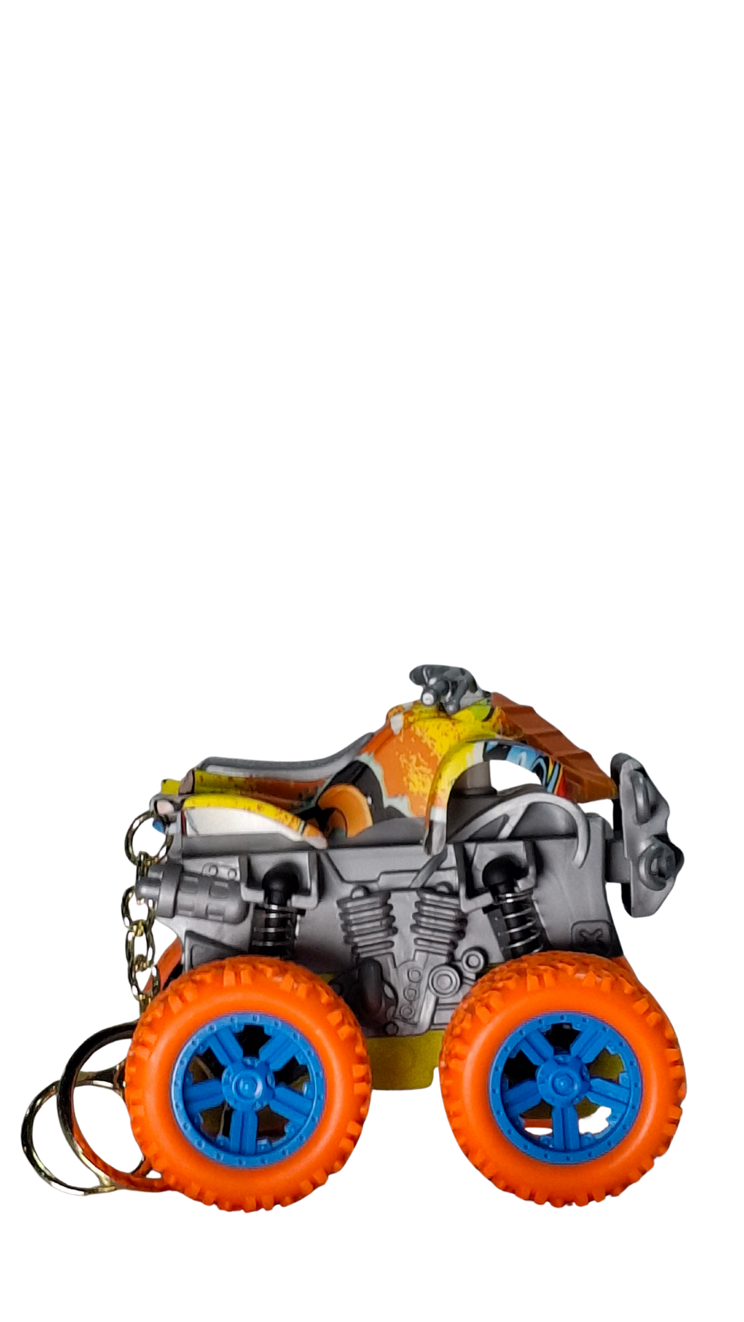 ATV Quad Monster Truck with Neon Orange Wheels & Graffiti Body Keychain | Hellzone