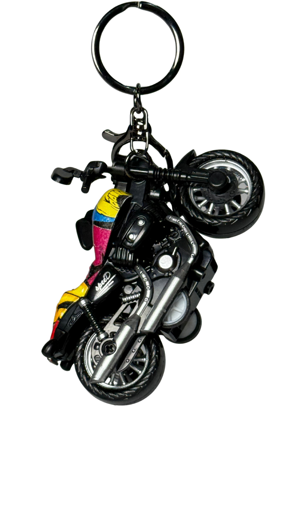 Cruiser Chopper Motorcycle Black & Primary Color Block Tank Replic Keychain | Hellzone
