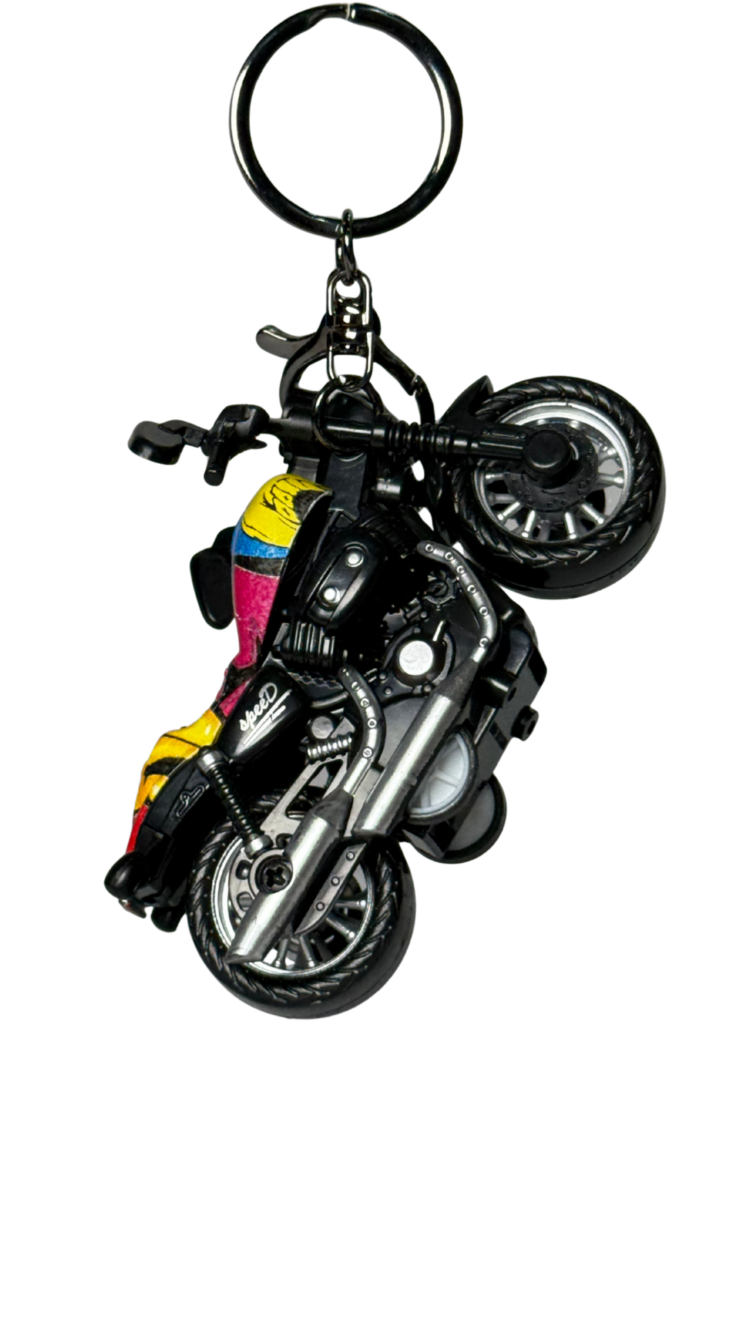 Cruiser Chopper Motorcycle Black & Primary Color Block Tank Replic Keychain | Hellzone