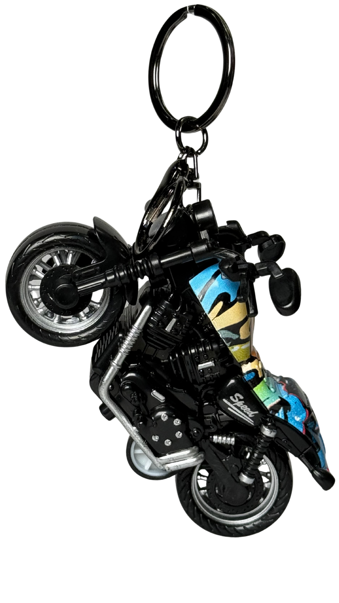 Cruiser Chopper Motorcycle Black & Urban Graffiti Tank Replica Keychain | Hellzone