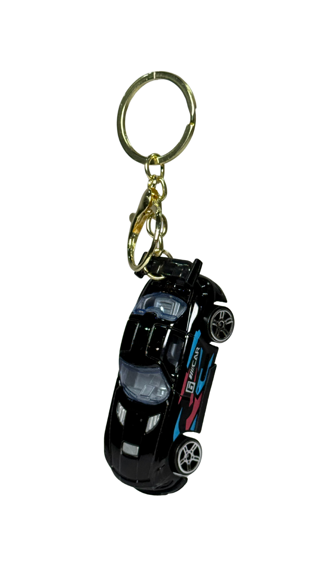 Sports Car Black Finish with Neon Racing Decals Keychain | Hellzone