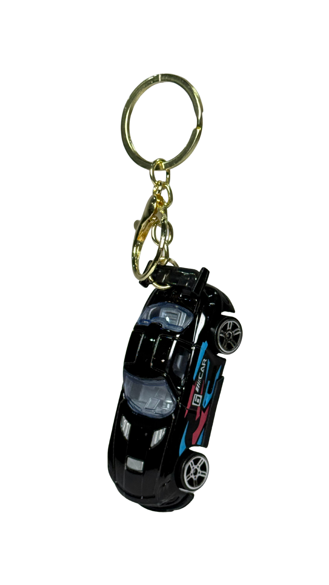 Sports Car Black Finish with Neon Racing Decals Keychain | Hellzone