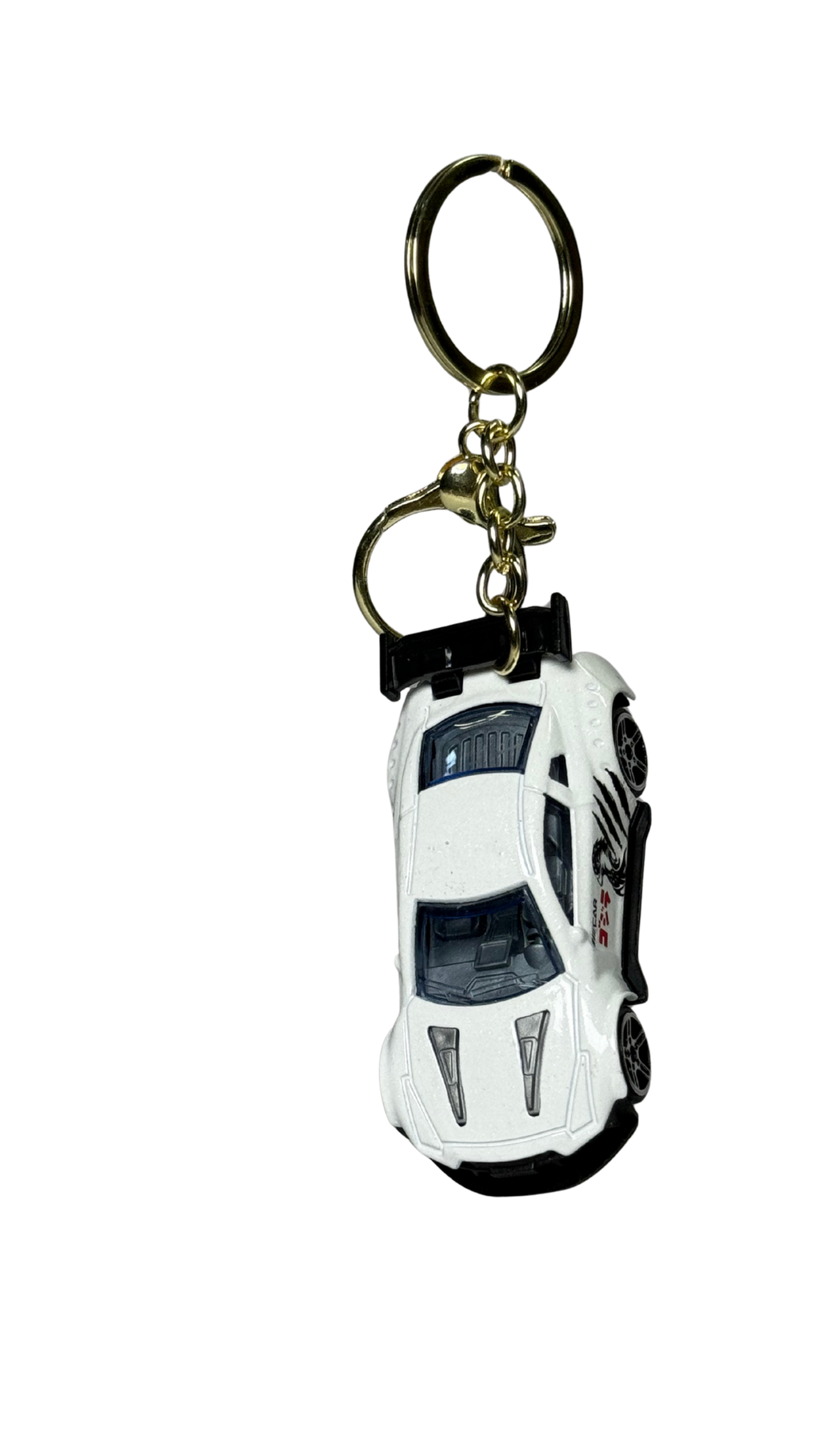 Race Car White GT Model with Large Spoiler & Gold Ring Keychain | Hellzone