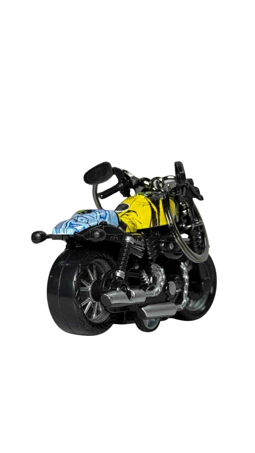 Cruiser Chopper Motorcycle Black & Yellow Graffiti Tank Replica Keychain | Hellzone