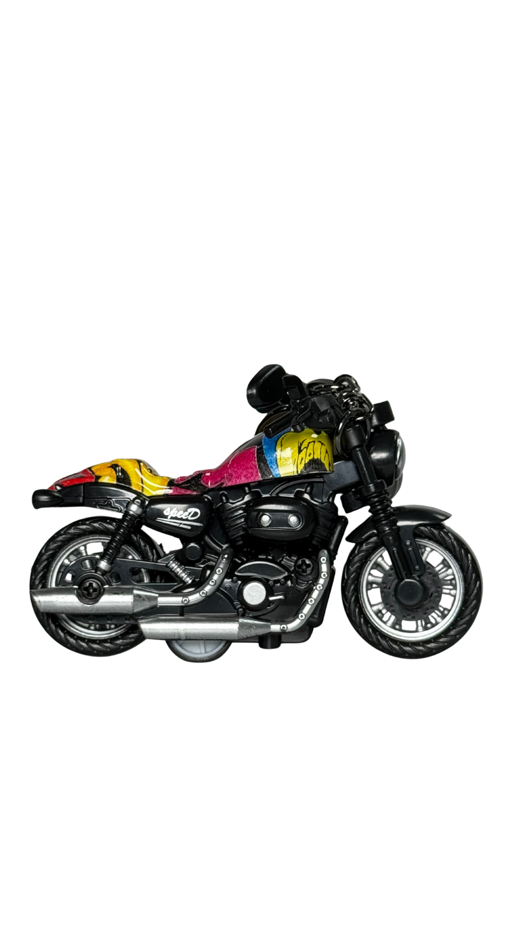 Cruiser Chopper Motorcycle Black & Primary Color Block Tank Replic Keychain | Hellzone