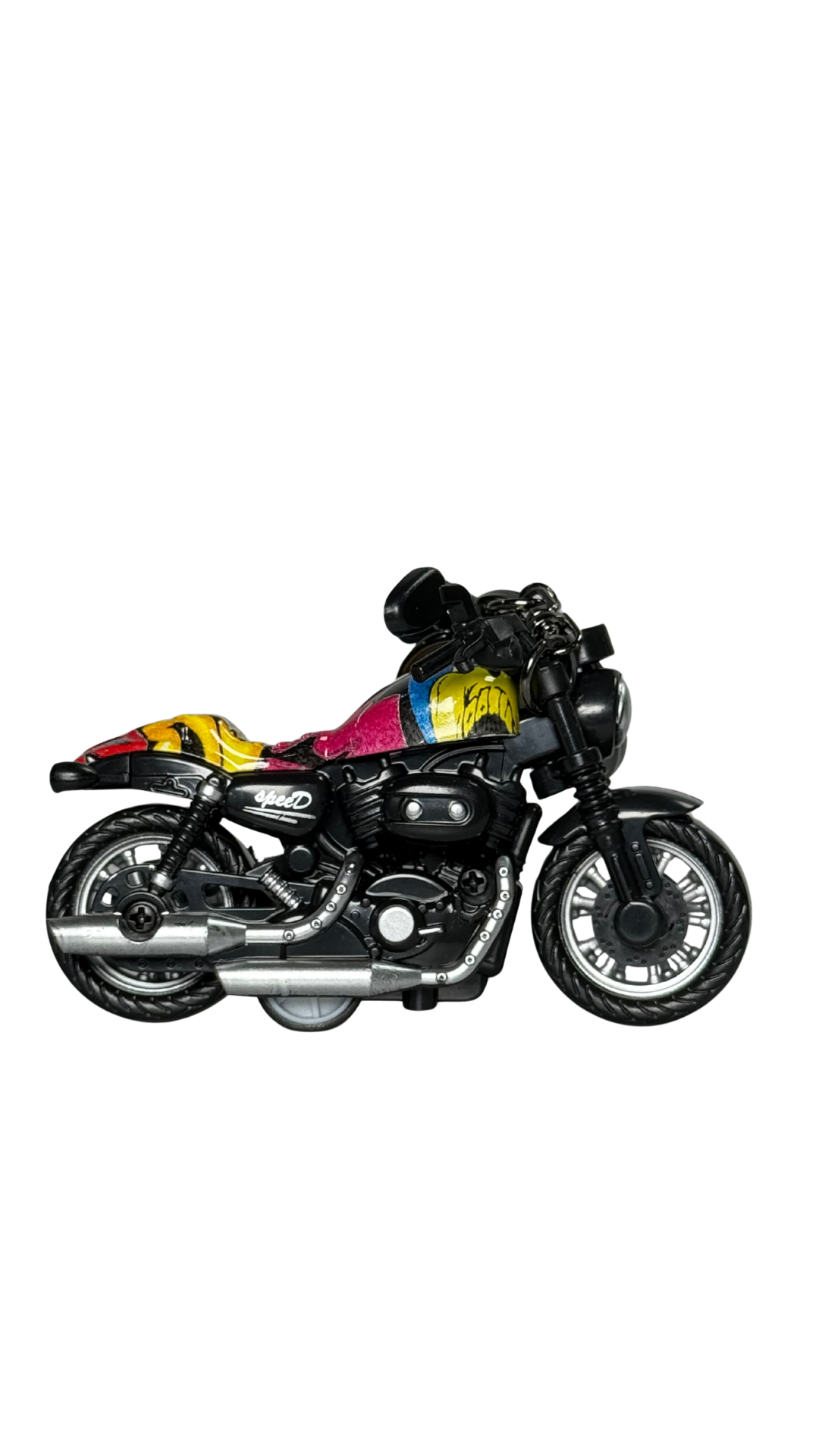 Cruiser Chopper Motorcycle Black & Primary Color Block Tank Replic Keychain | Hellzone