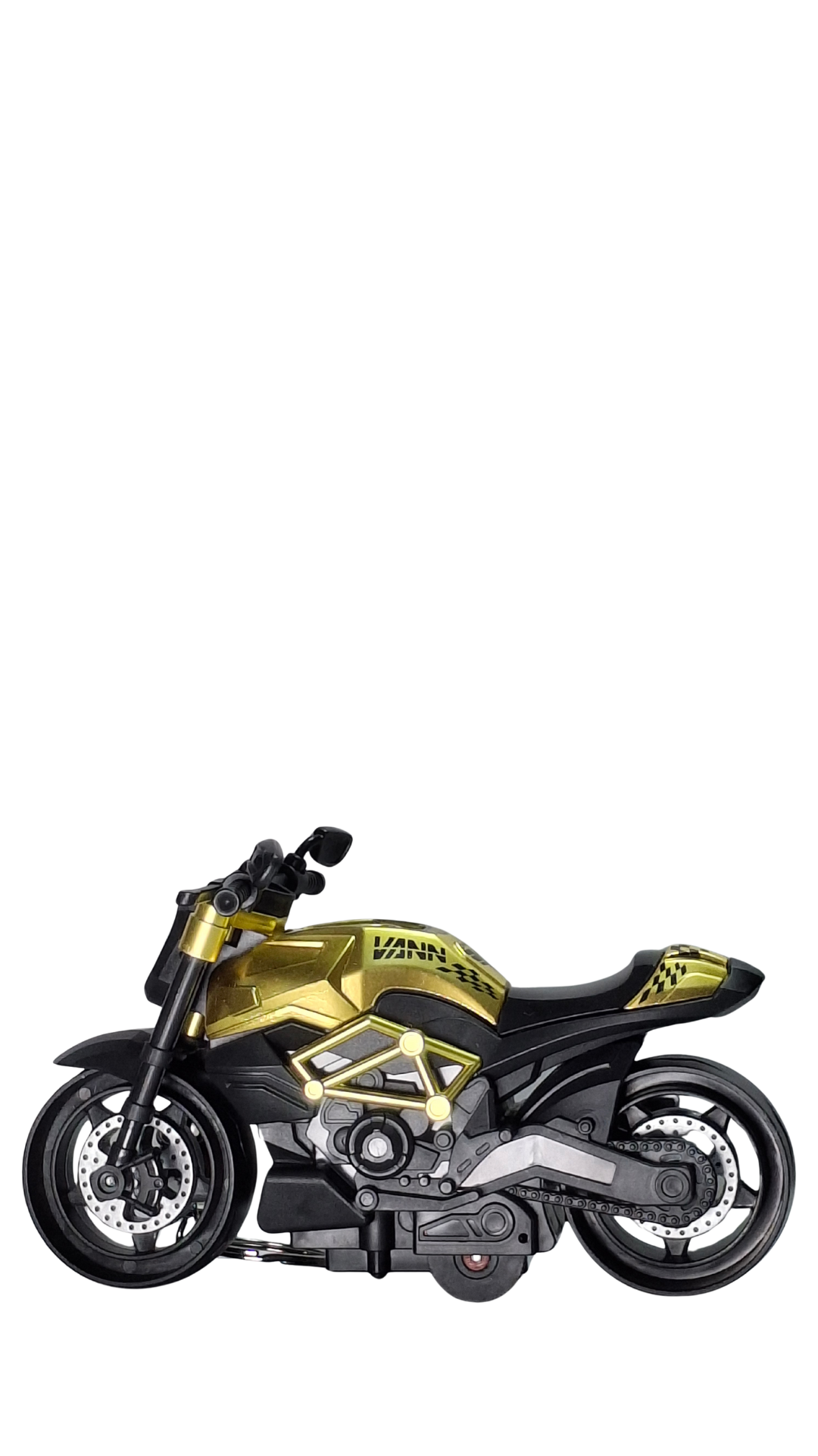 Cruiser Sport Motorcycle Black & Gold Front View Detailed Replica Keychain | Hellzone