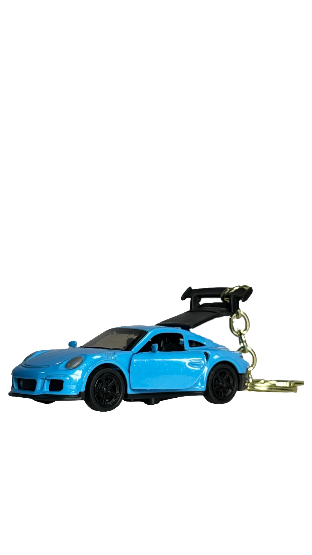 GT Race Car Metallic Blue Finish with Large Spoiler & Gold Ring Keychain | Hellzone