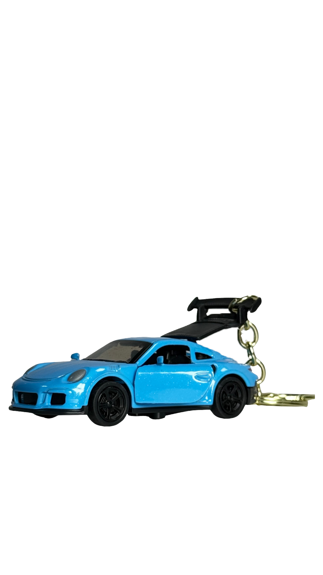 GT Race Car Metallic Blue Finish with Large Spoiler & Gold Ring Keychain | Hellzone