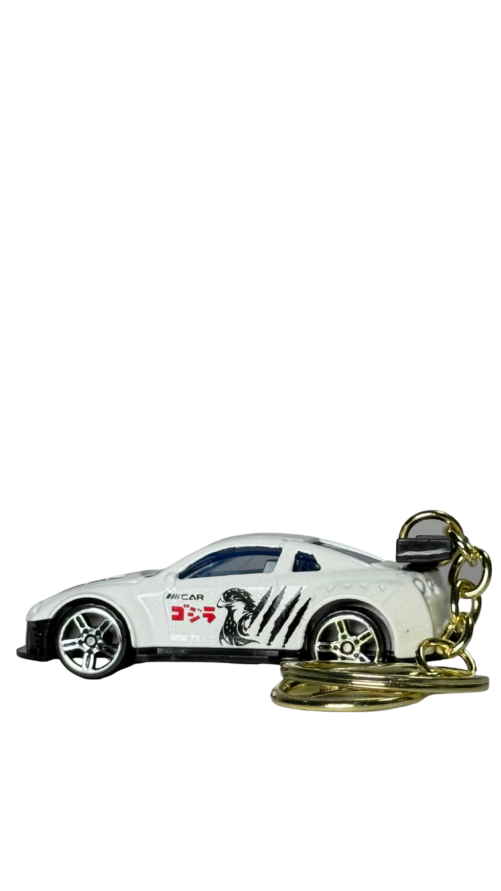 Race Car White GT Model with Large Spoiler & Gold Ring Keychain | Hellzone