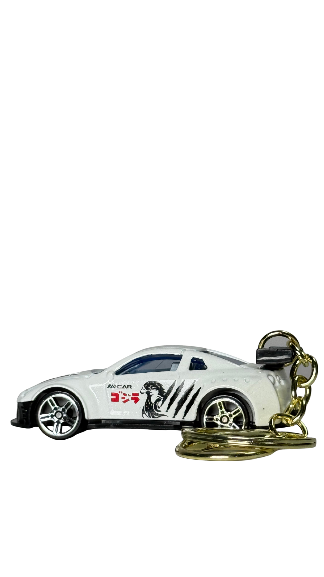 Race Car White GT Model with Large Spoiler & Gold Ring Keychain | Hellzone