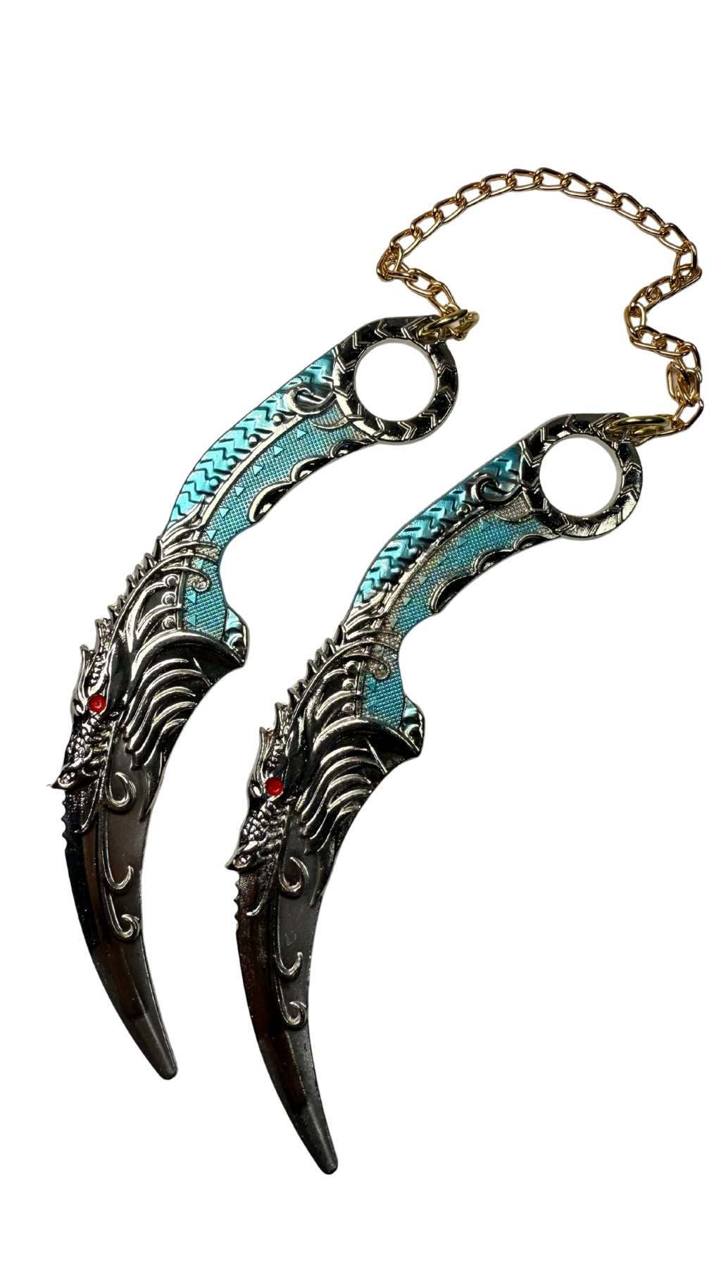 Dual Azure Dragon Karambit Turquoise & Gunmetal Fantasy Weapon | Hellzone