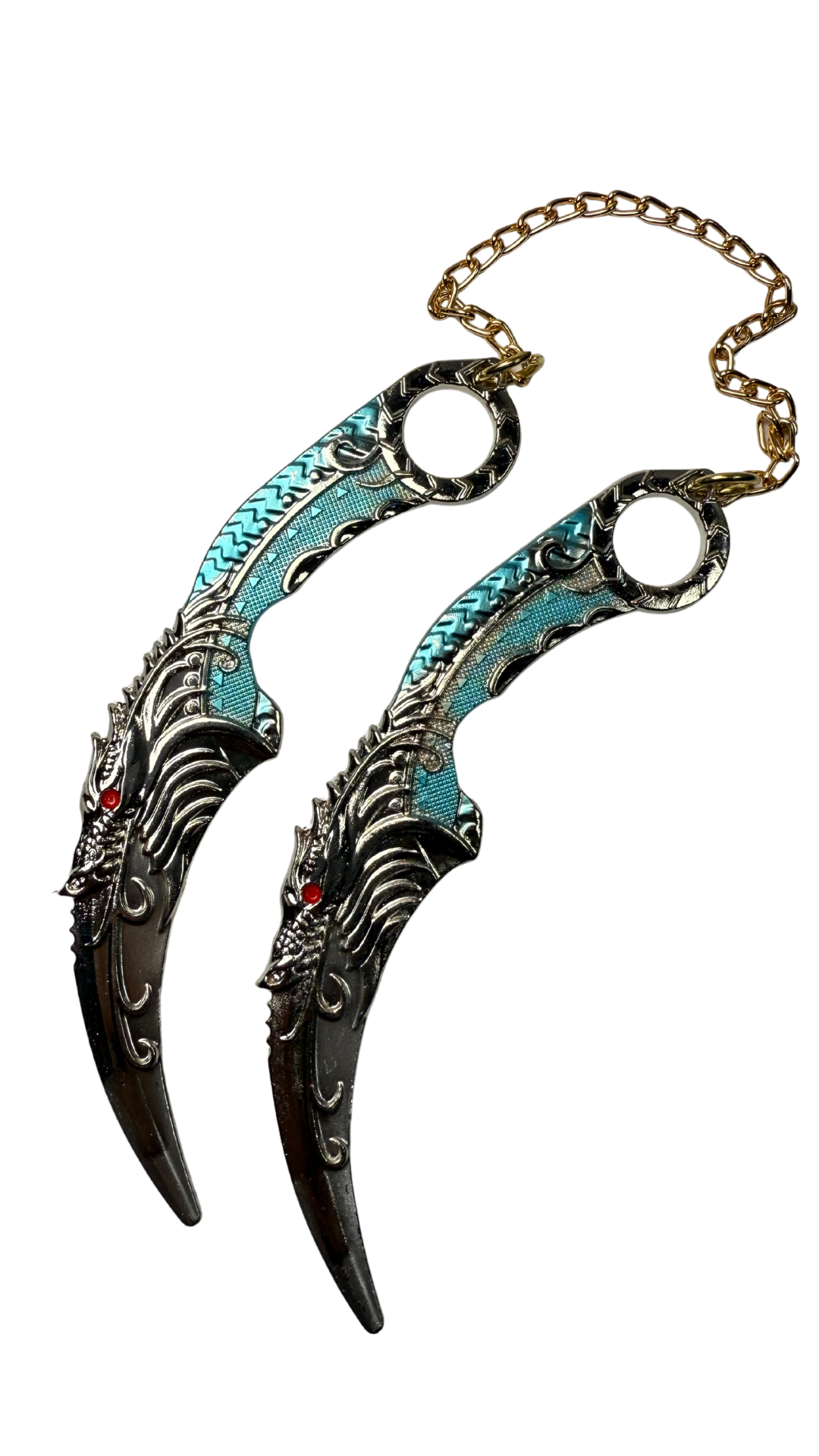 Dual Azure Dragon Karambit Turquoise & Gunmetal Fantasy Weapon | Hellzone
